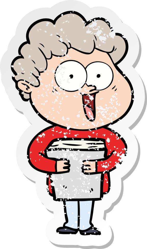 verontruste sticker van een cartoon gelukkige man vector