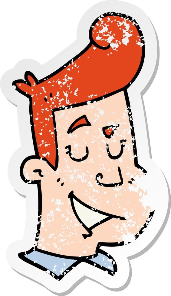 verontruste sticker van een cartoon gelukkige man vector