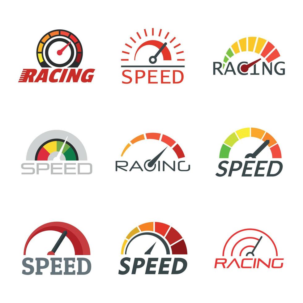 snelheidsmeter niveau indicator logo set, platte stijl vector