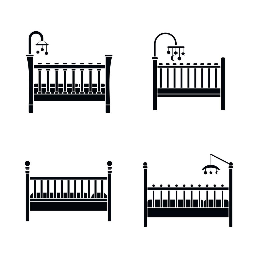 babybedje wieg bed iconen set, eenvoudige stijl vector