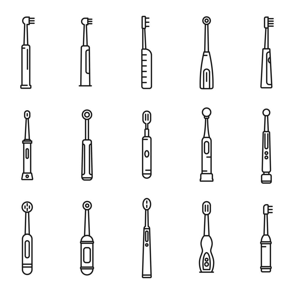 elektrische tandenborstel gezondheidszorg iconen set, Kaderstijl vector