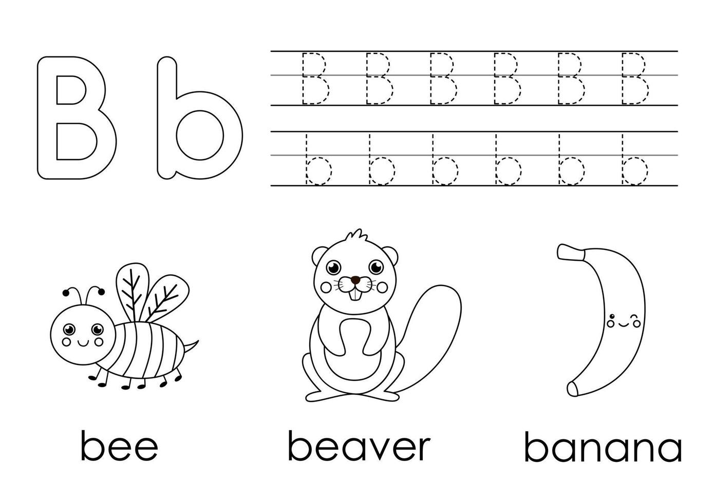 Engels alfabet leren voor kinderen. letter B. kleurboek. vector