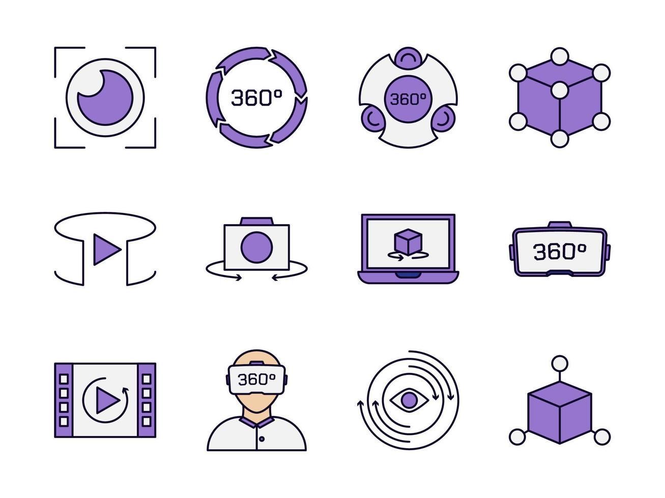 360 technologie icon set vector