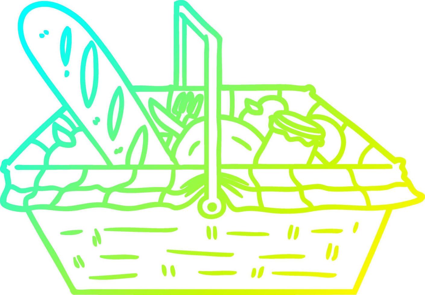 koude gradiënt lijntekening cartoon picknickmand vector