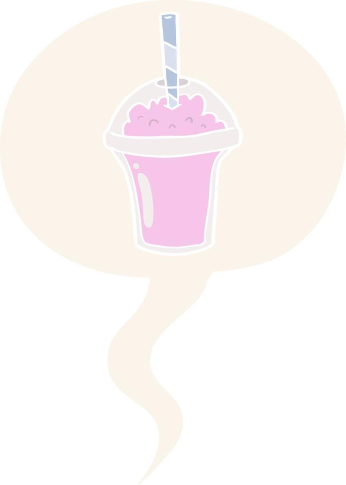 cartoon smoothie en tekstballon in retro stijl vector