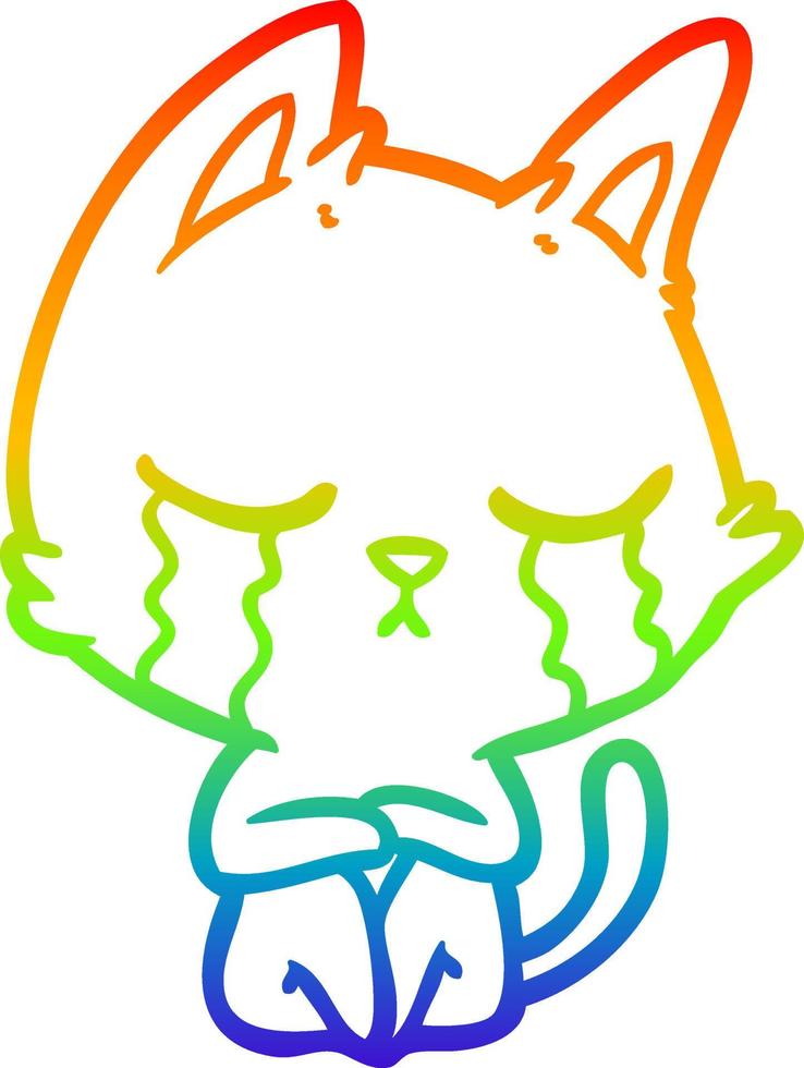 regenbooggradiënt lijntekening huilen cartoon kat zittend vector