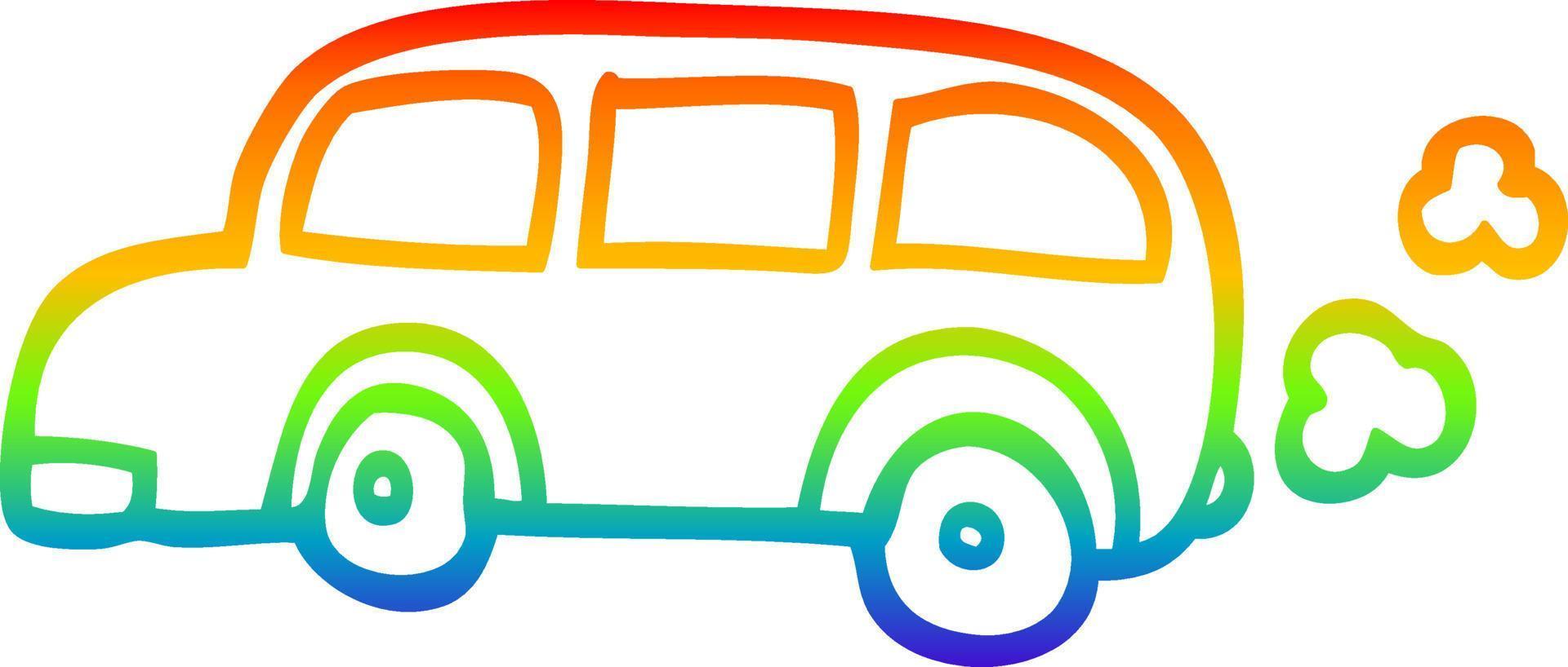 regenbooggradiënt lijntekening cartoon schoolbus vector