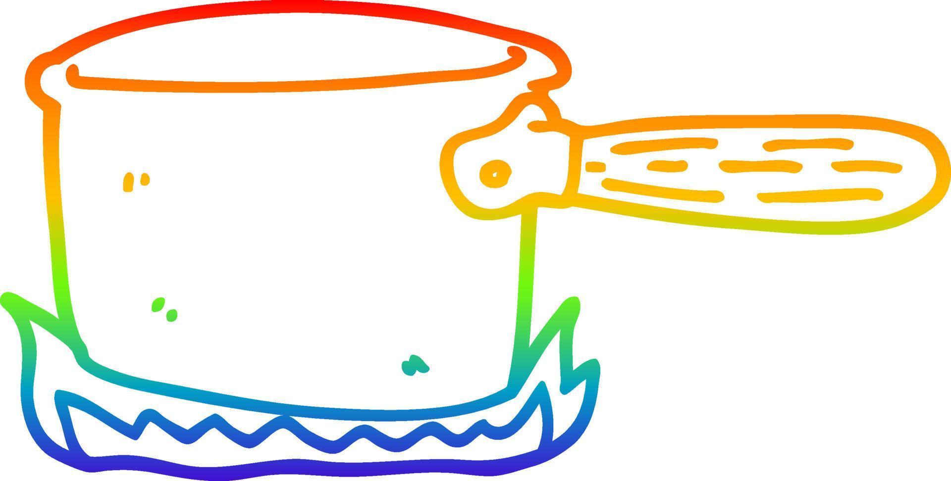 regenbooggradiënt lijntekening cartoon kookpan vector