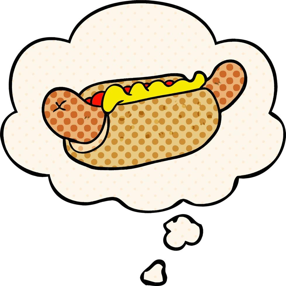 cartoon hotdog en gedachte zeepbel in stripboekstijl vector