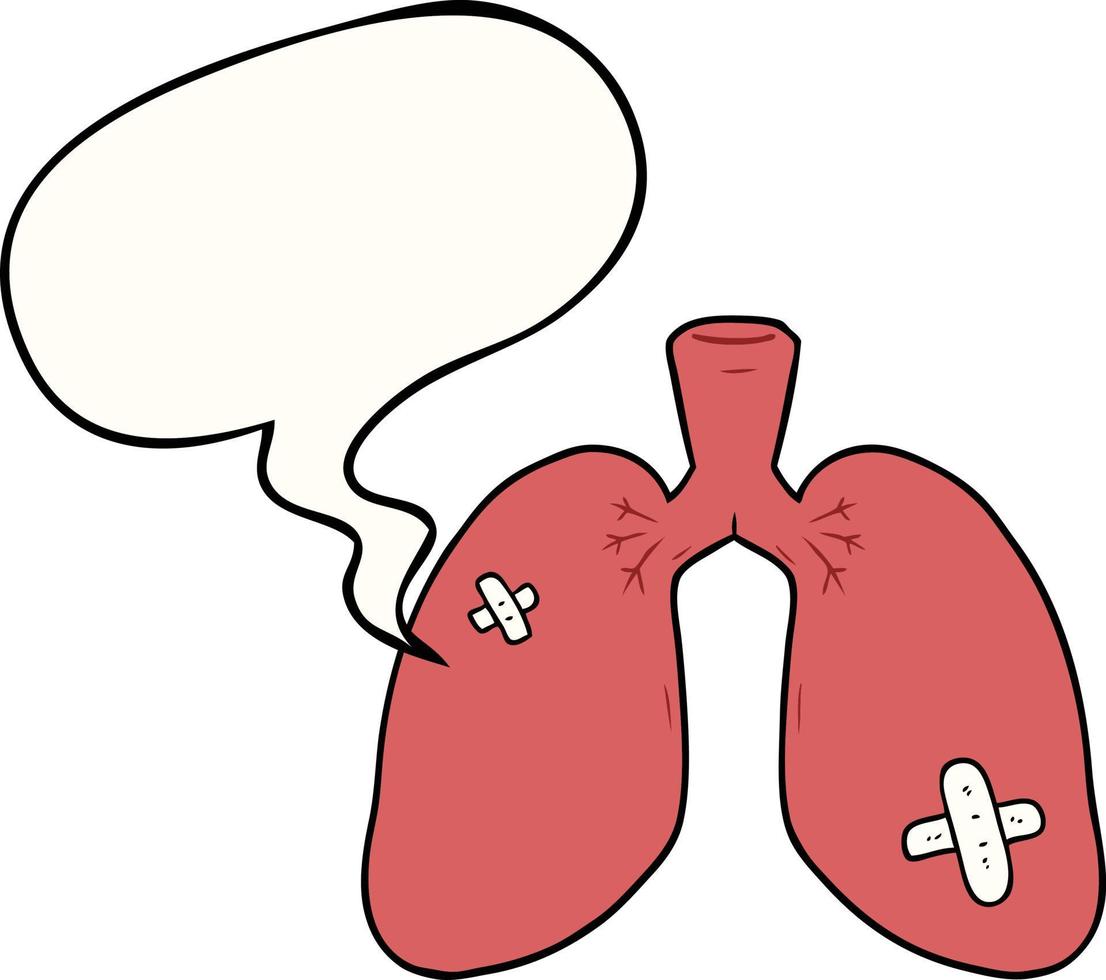 cartoon gerepareerde longen en tekstballon vector