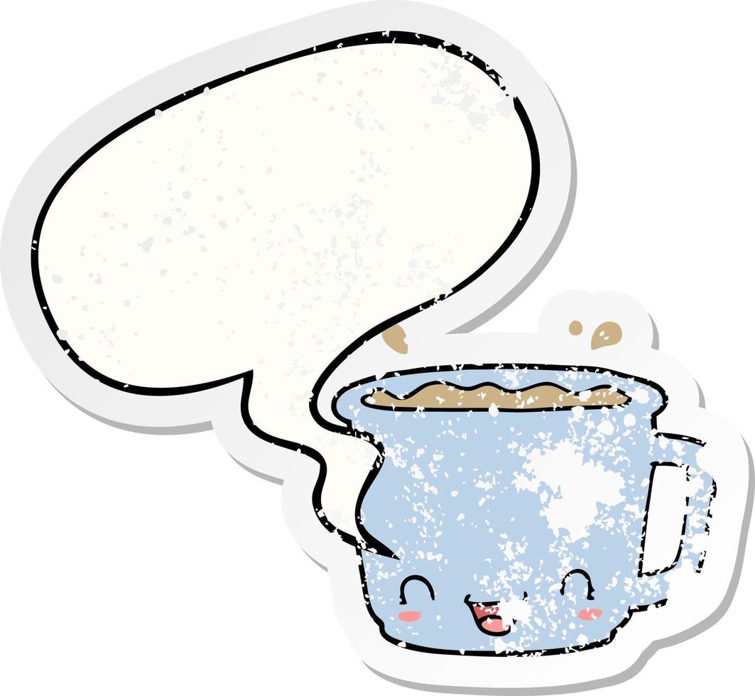 cartoon kopje koffie en tekstballon noodlijdende sticker vector