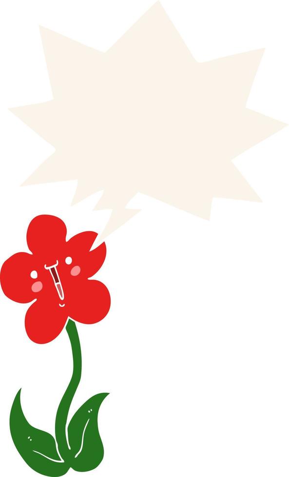 cartoon bloem en tekstballon in retro stijl vector