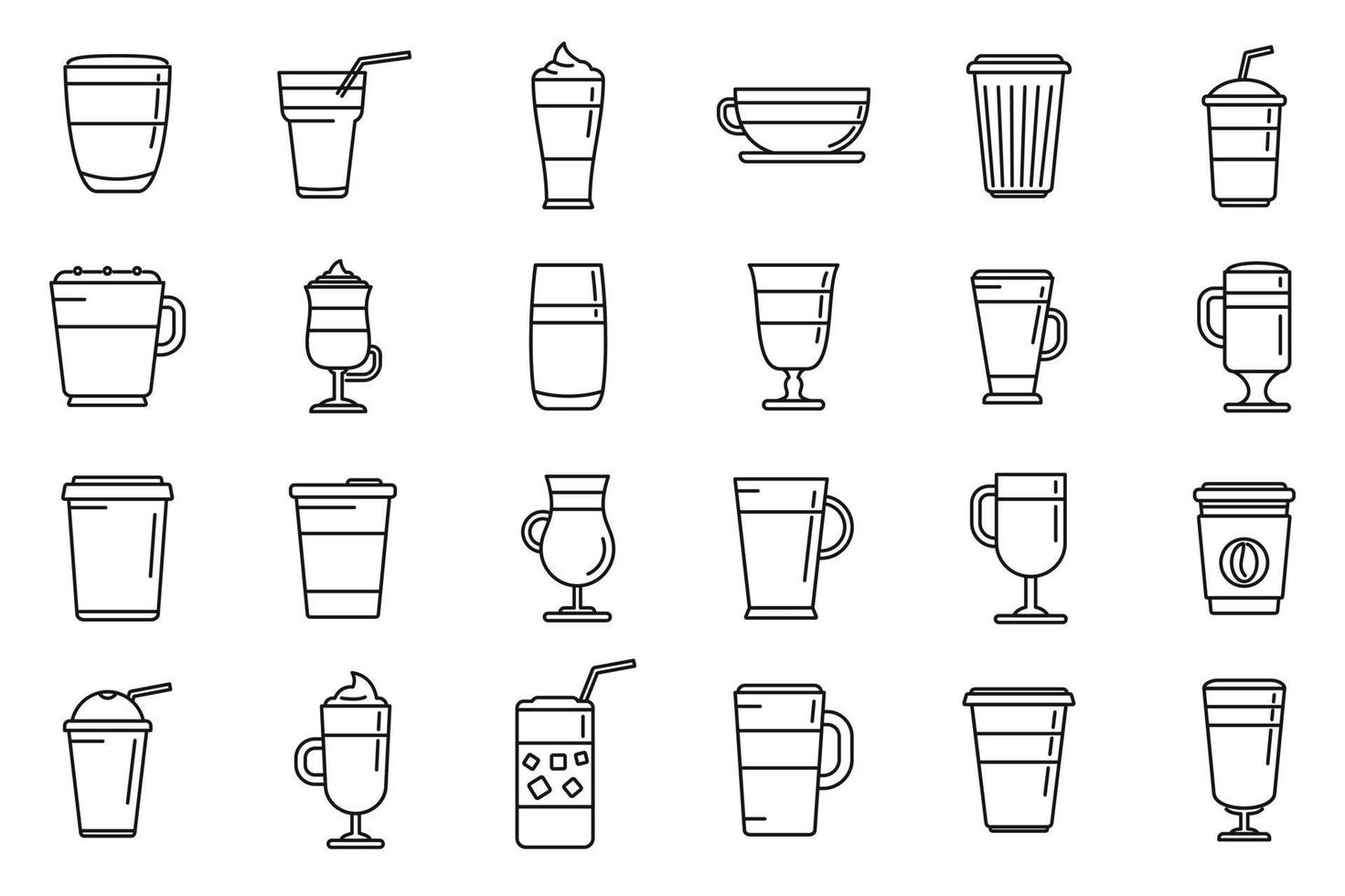 latte pictogrammen instellen overzicht vector. koffie drinken vector