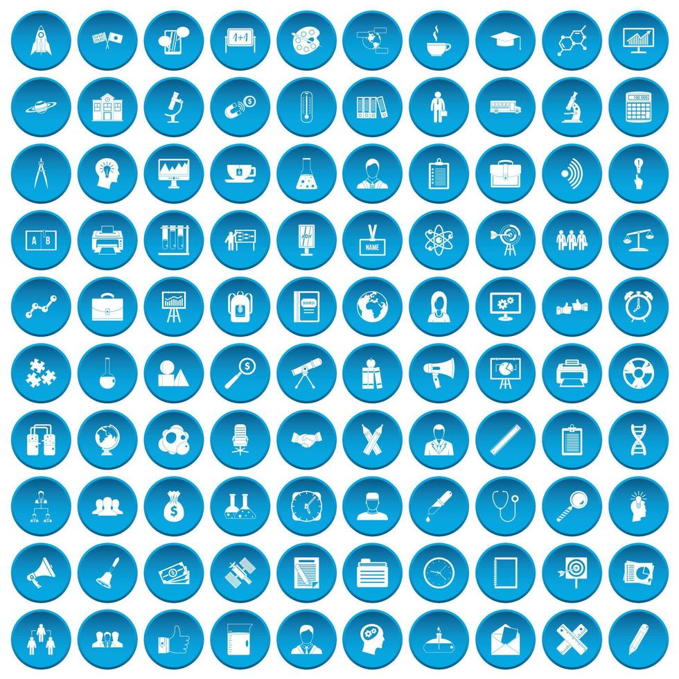 100 seminarpictogrammen blauw ingesteld vector