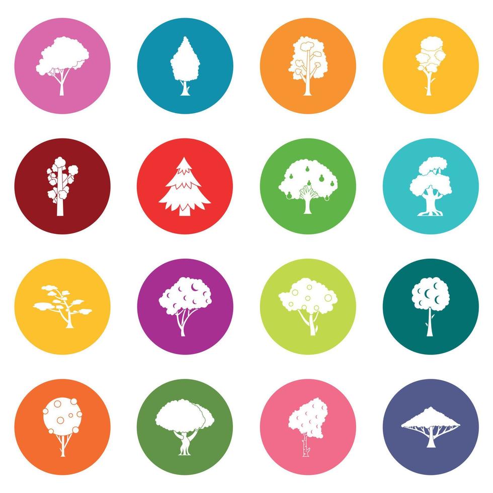 bomen pictogrammen veel kleuren set vector