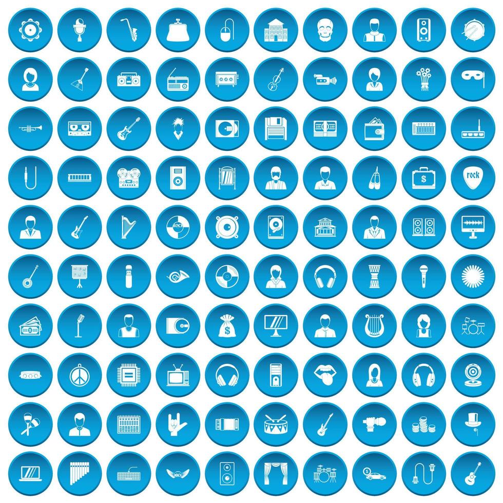 100 muziekpictogrammen blauw ingesteld vector