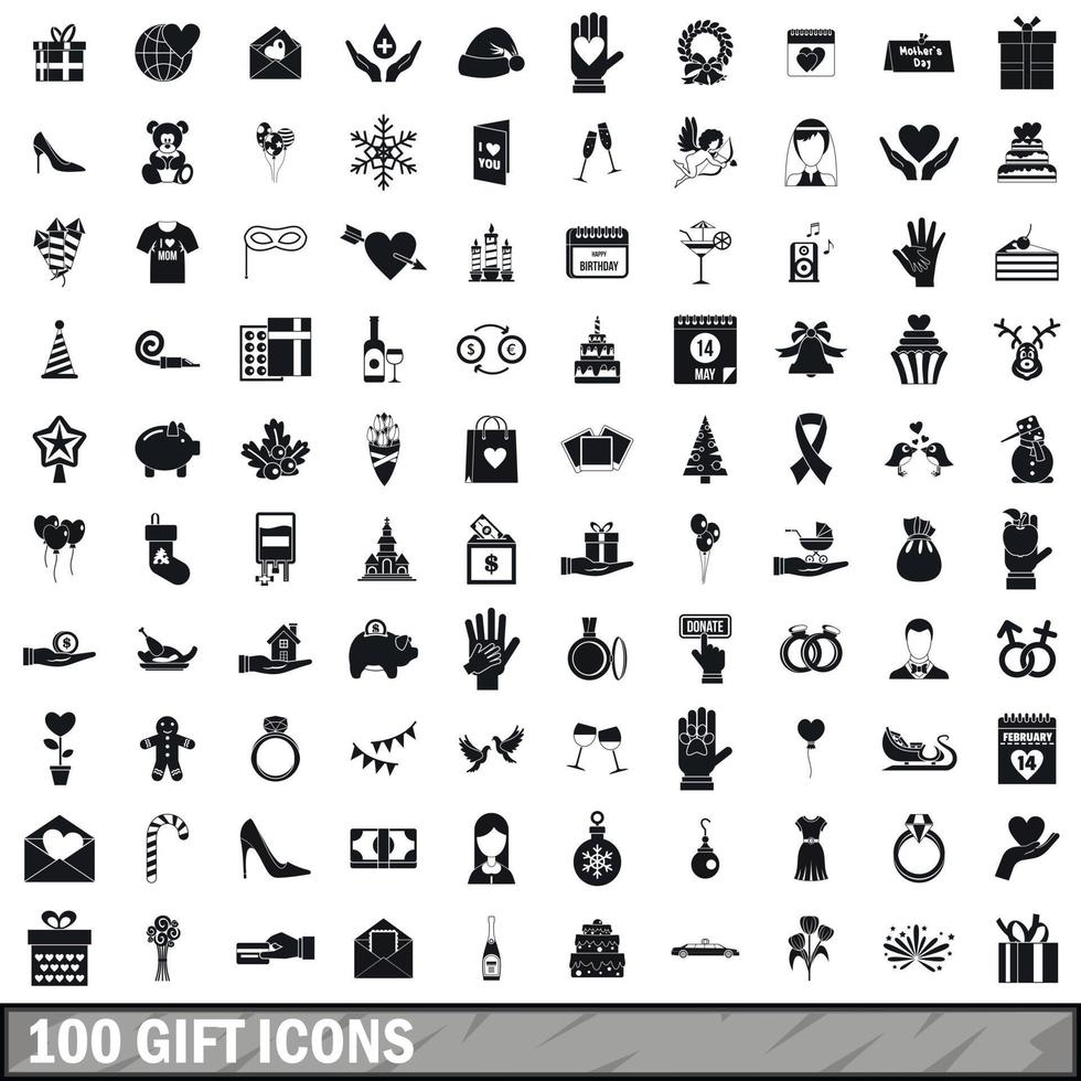 100 cadeau iconen set, eenvoudige stijl vector