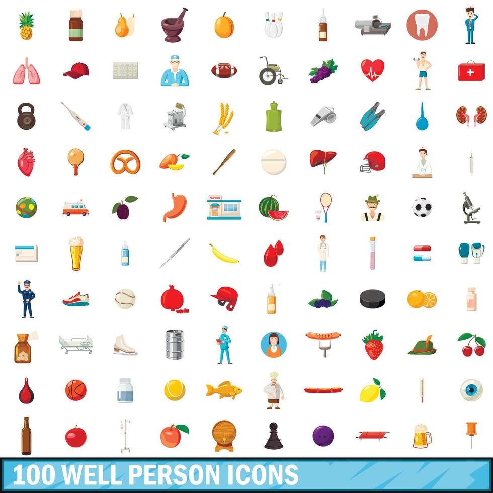 100 goed persoon iconen set, cartoon stijl vector