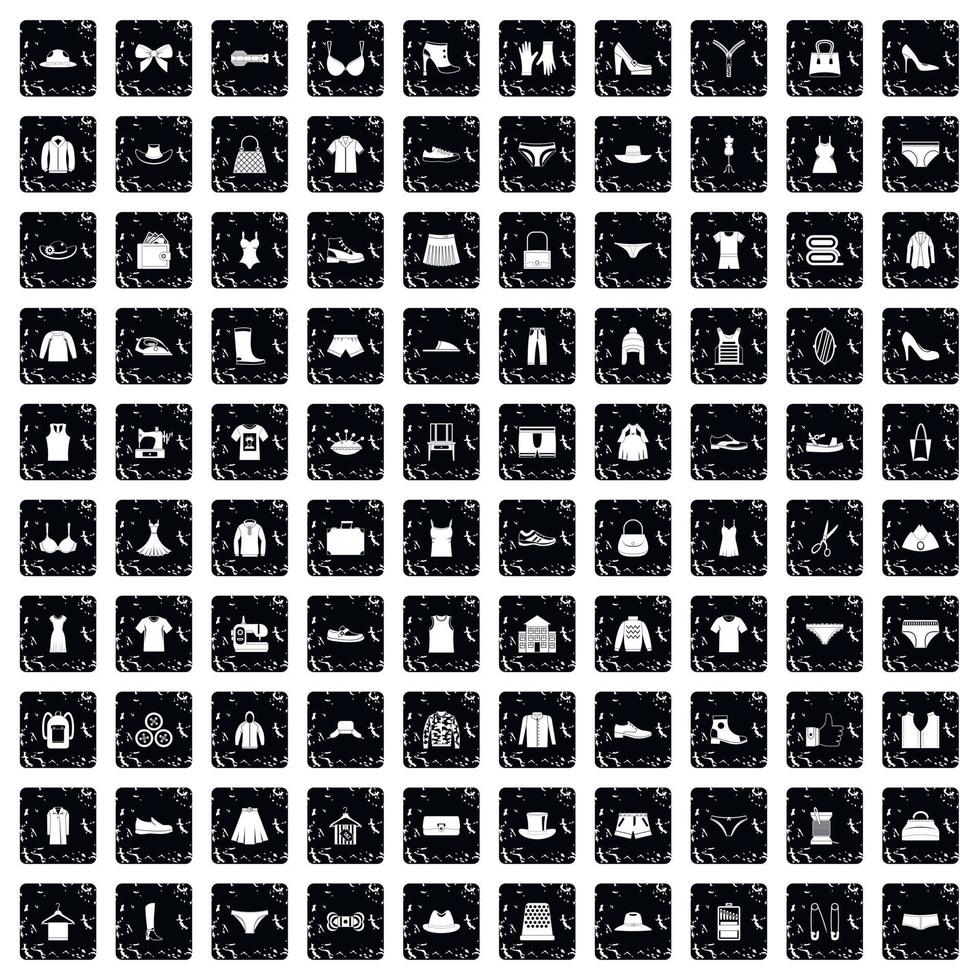 100 naai iconen set, grunge stijl vector