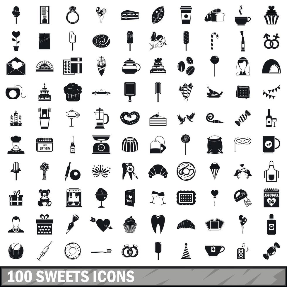 100 snoep iconen set, eenvoudige stijl vector