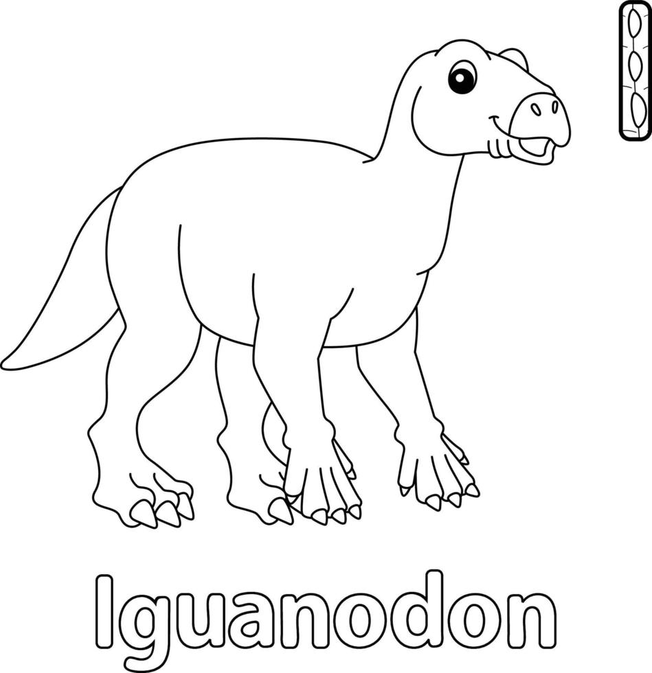 iguanodon alfabet dinosaurus abc kleurplaat i vector