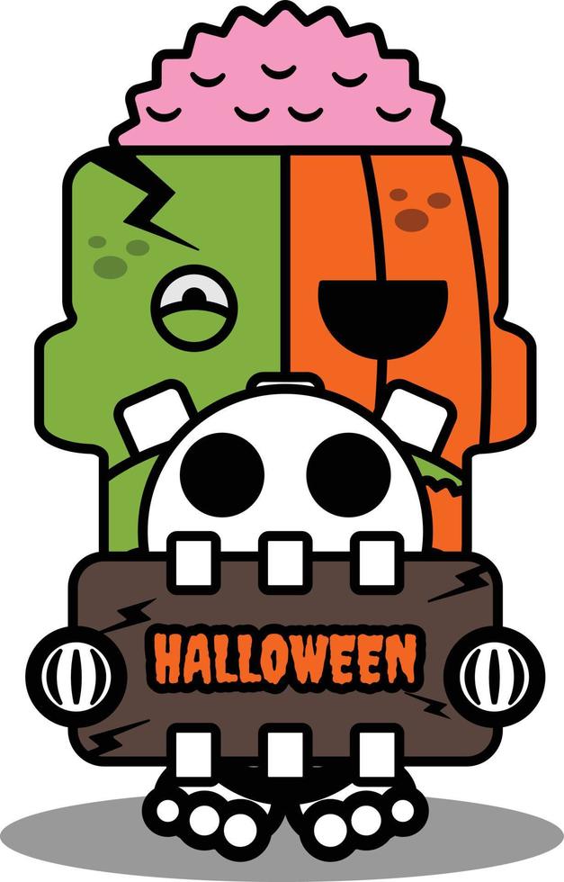 stripfiguur kostuum vector illustratie pompoen zombie mascotte houden halloween bord