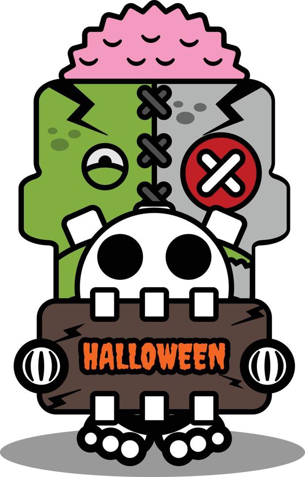 stripfiguur kostuum vector illustratie schattig zombie pop mascotte houden halloween bord