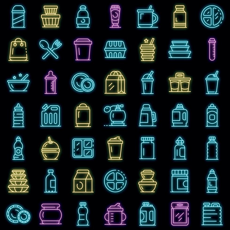 plastic servies pictogrammen instellen vector neon