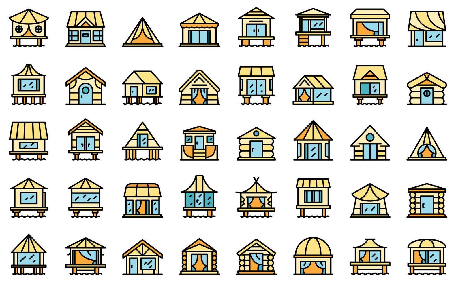 bungalow pictogrammen instellen vector plat