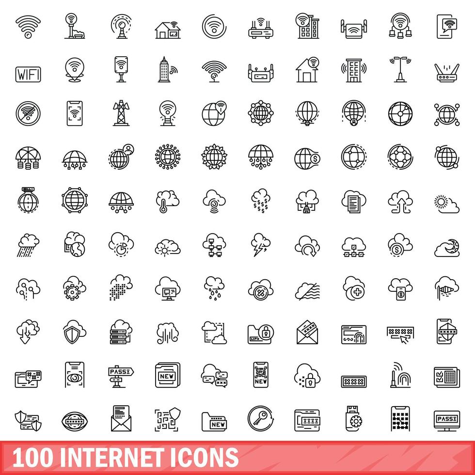 100 internet iconen set, Kaderstijl vector