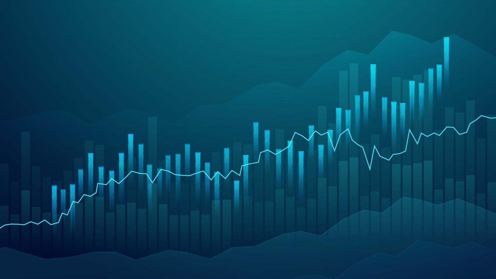 zakelijke kaars stick grafiek grafiek van beurs investeringen handel op blauwe achtergrond. bullish punt, stijgende trend van de grafiek. economie vector ontwerp