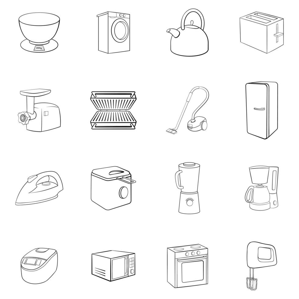huishoudelijke apparaten pictogrammen instellen vector overzicht