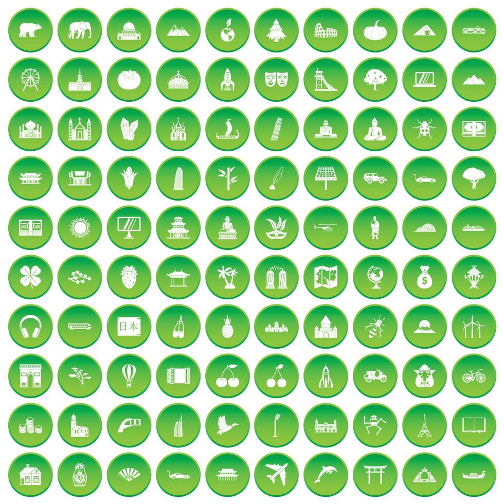 100 werkruimtepictogrammen instellen groene cirkel vector