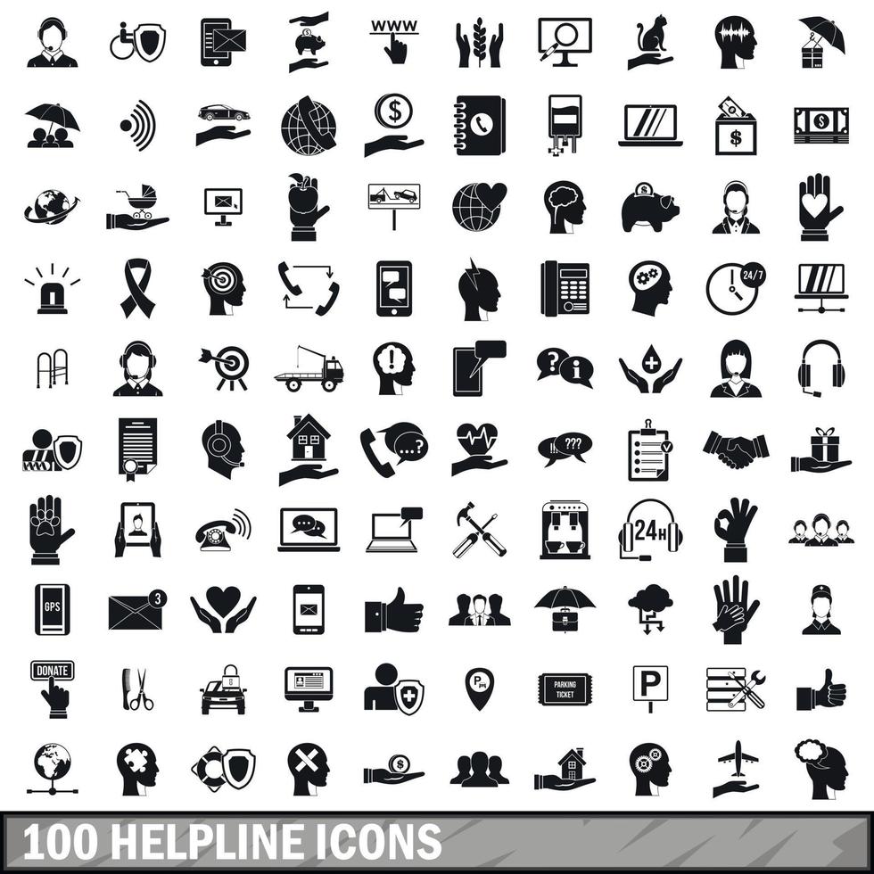 100 hulplijn iconen set, eenvoudige stijl vector