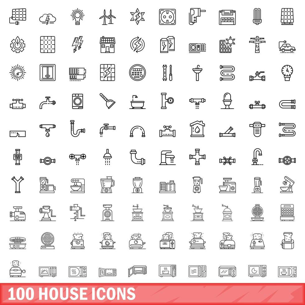 100 huis iconen set, Kaderstijl vector