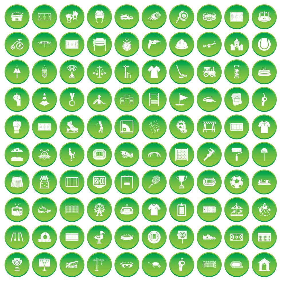 100 speeltuinpictogrammen instellen groene cirkel vector