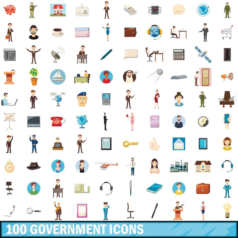 100 overheid iconen set, cartoon stijl vector