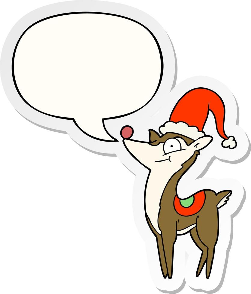 cartoon kerst rendier en tekstballon sticker vector