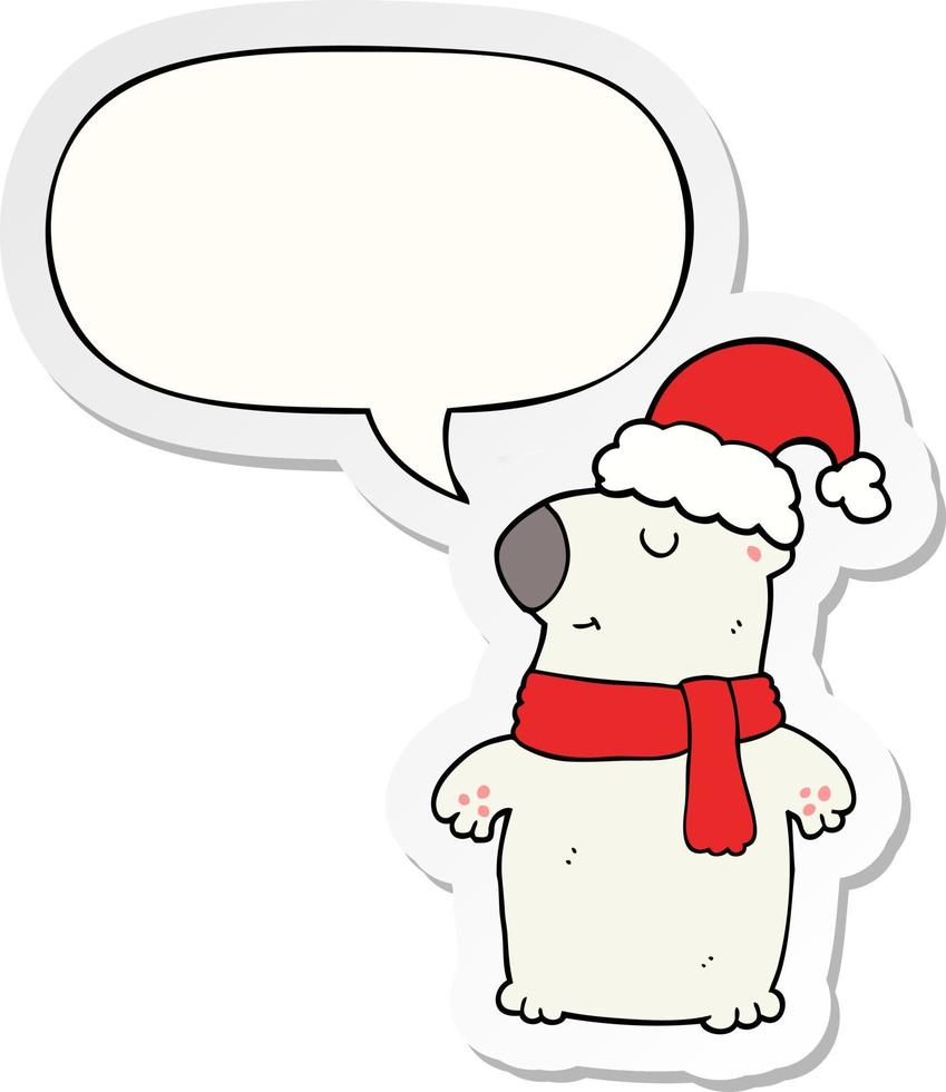 leuke cartoon kerstbeer en tekstballon sticker vector