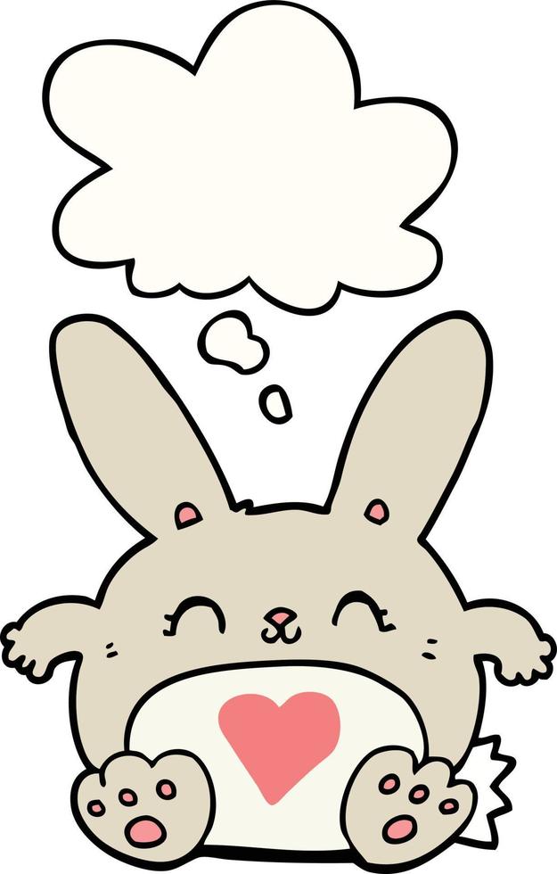 schattige cartoon konijn met liefde hart en gedachte bel vector