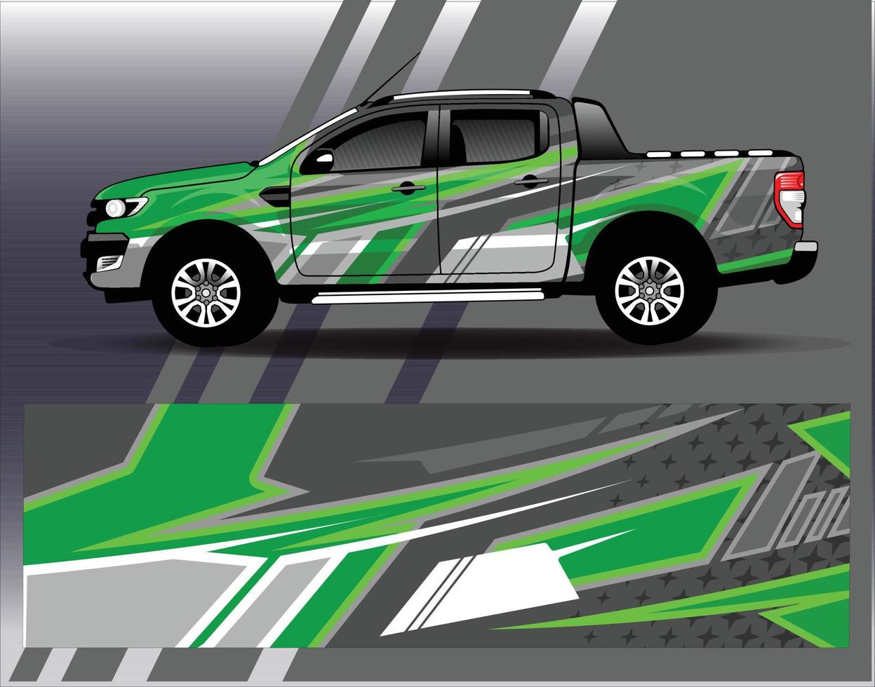 auto wrap ontwerp vector vrachtwagen en vracht van sticker. grafische abstracte streep race-achtergrondontwerpen voor voertuig rally race-avontuur en autorace-livrei