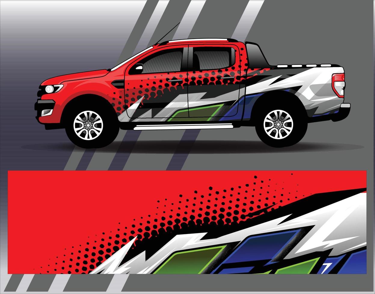 auto wrap ontwerp vector vrachtwagen en vracht van sticker. grafische abstracte streep race-achtergrondontwerpen voor voertuig rally race-avontuur en autorace-livrei