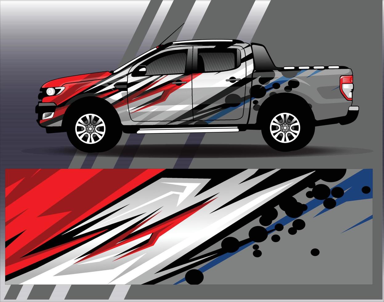 auto wrap ontwerp vector vrachtwagen en vracht van sticker. grafische abstracte streep race-achtergrondontwerpen voor voertuig rally race-avontuur en autorace-livrei