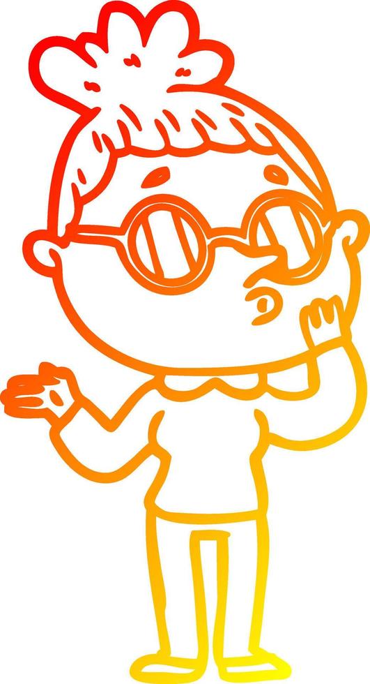warme gradiënt lijntekening cartoon vrouw met zonnebril vector