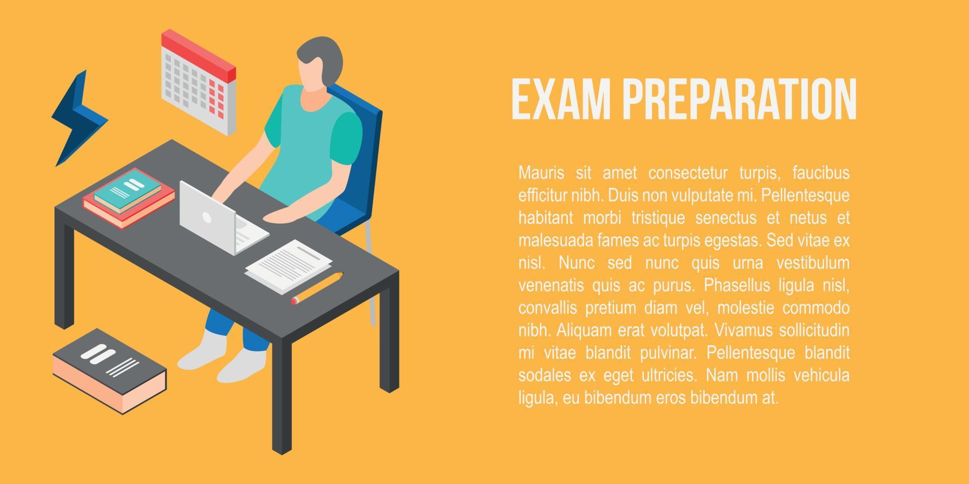 conceptbanner voor examenvoorbereiding, isometrische stijl vector