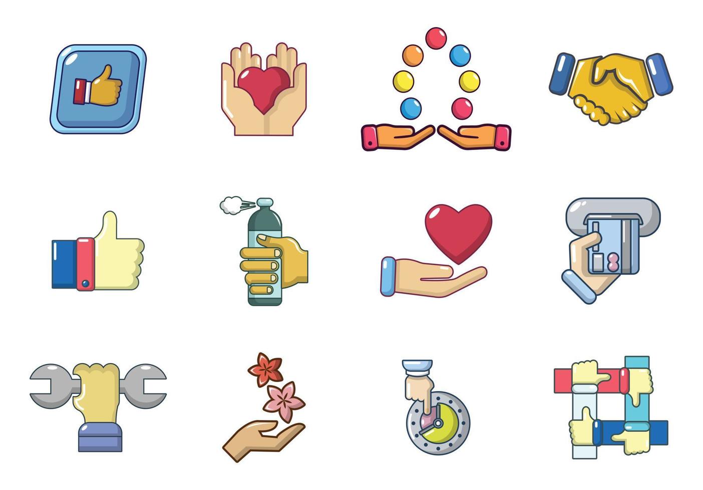 hand object icon set, cartoon stijl vector