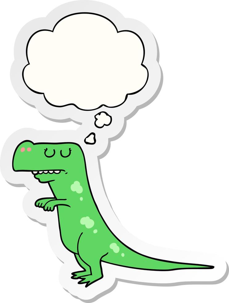 cartoon dinosaurus en gedachte bel als een gedrukte sticker vector