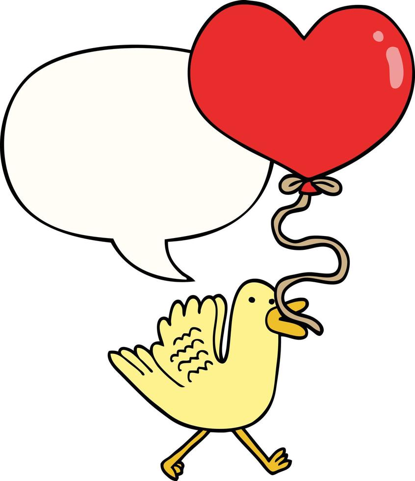 cartoon vogel en hart ballon en tekstballon vector