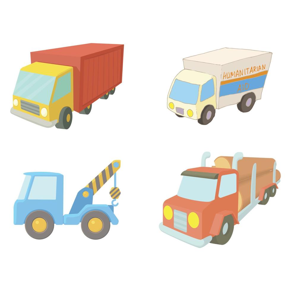 vrachtwagen pictogrammenset, cartoon stijl vector