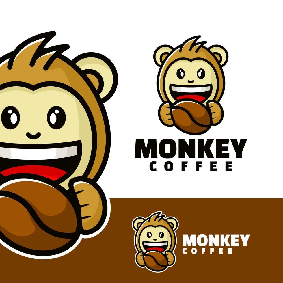 schattige logo aap koffie kunst illustratie vector